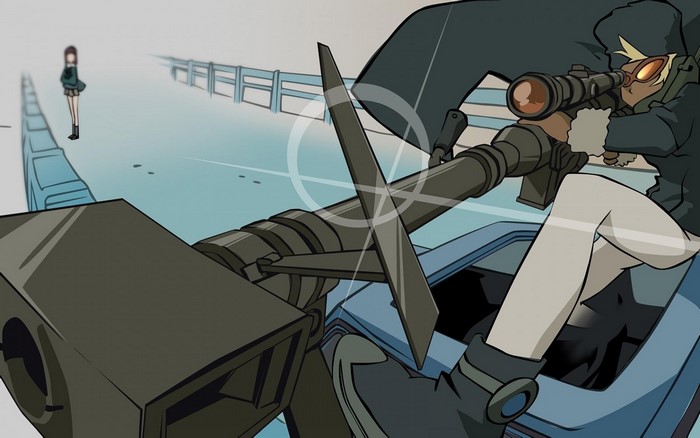 Haruko Haruhara from FLCL with a sniper rifle