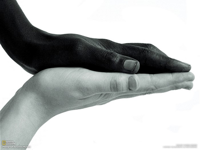 Black and white hands touching