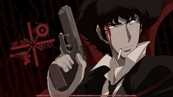 Spike Spiegel from Cowboy Bebop holding a gun