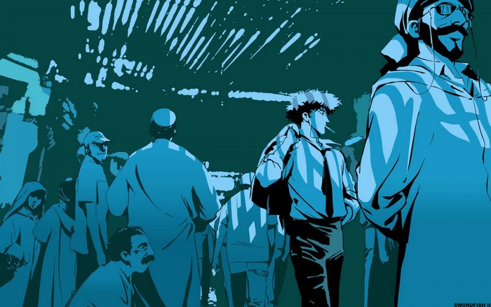 Spike Spiegel from Cowboy Bebop in a crowd