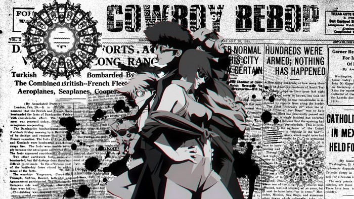 Cowboy Bebop characters on newspaper background