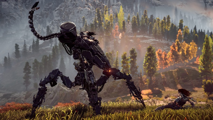 Horizon Zero Dawn robot attacking a woman