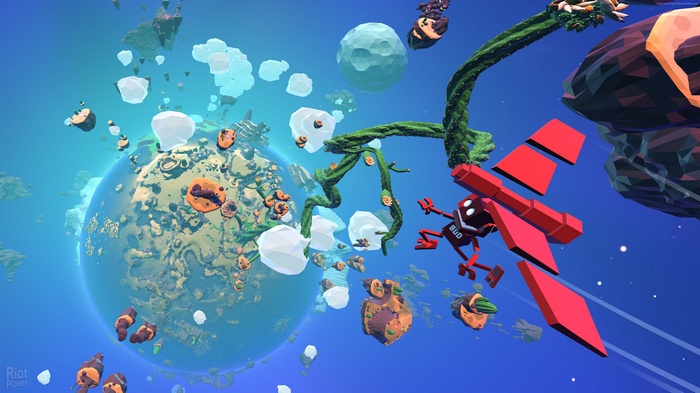 Bud from Grow Up with a red robot and planet