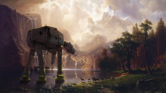 AT-AT Walker in a Mountain Landscape with Deer