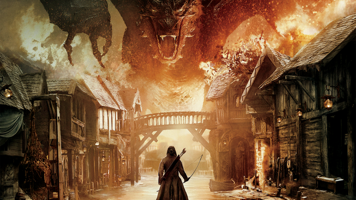 Smaug the dragon attacks Laketown in The Hobbit