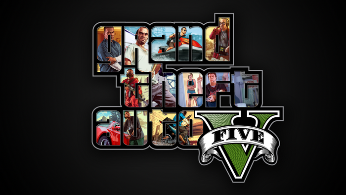 Grand Theft Auto V logo with characters