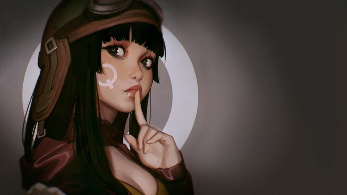 Anime girl with goggles and 'Q' mark on cheek