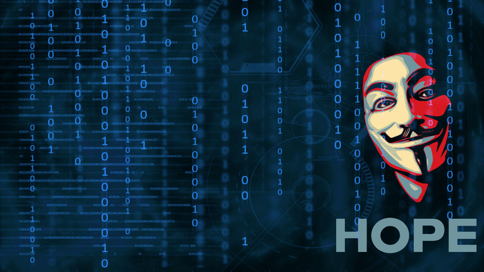 Anonymous mask with HOPE text and binary code