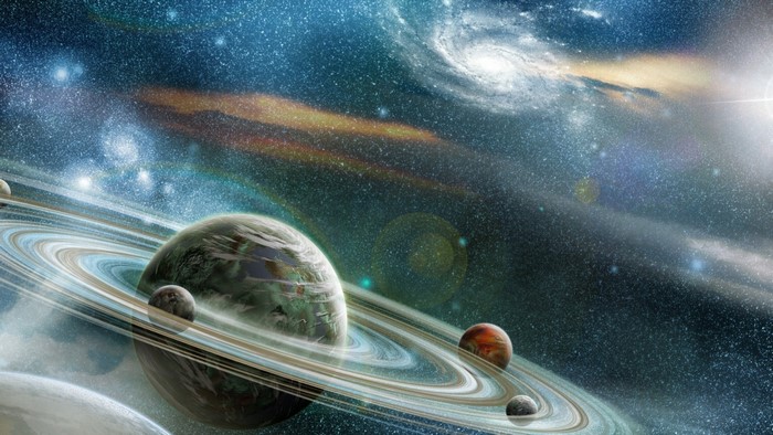 Glowing Planet with Rings in Outer Space