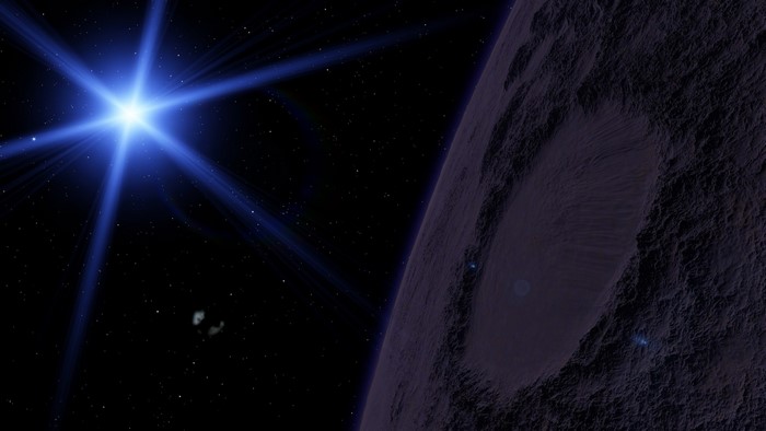Planet and bright star in deep space