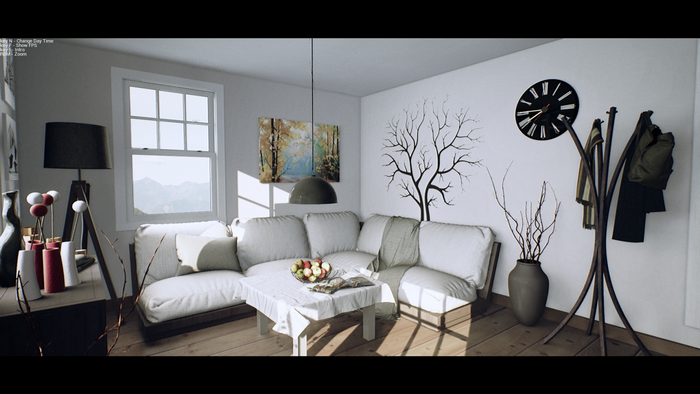 Modern living room with sectional sofa and artwork
