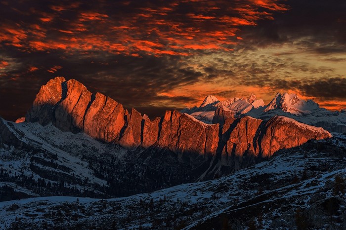 Mountain Sunset with Fiery Sky