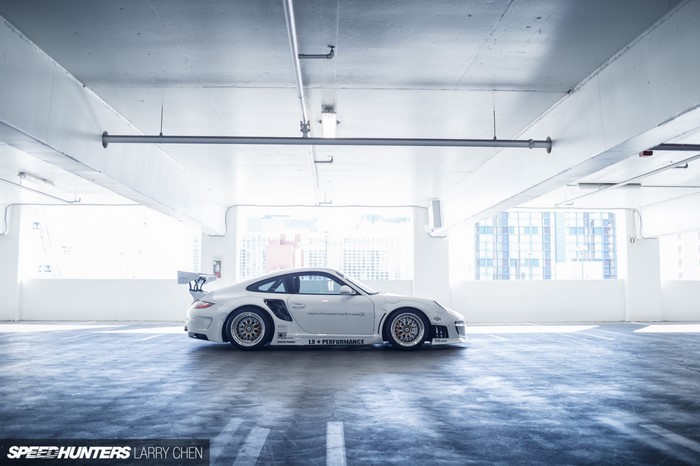 White Porsche 997 LB Performance in Parking Garage