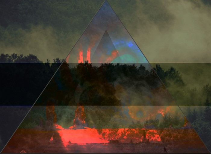 Triangle overlay on forest fire and smoke