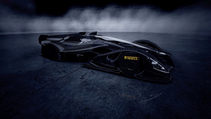 Black Jaguar race car with Pirelli tires
