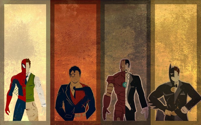 Spider-Man, Superman, Iron Man, and Batman illustration