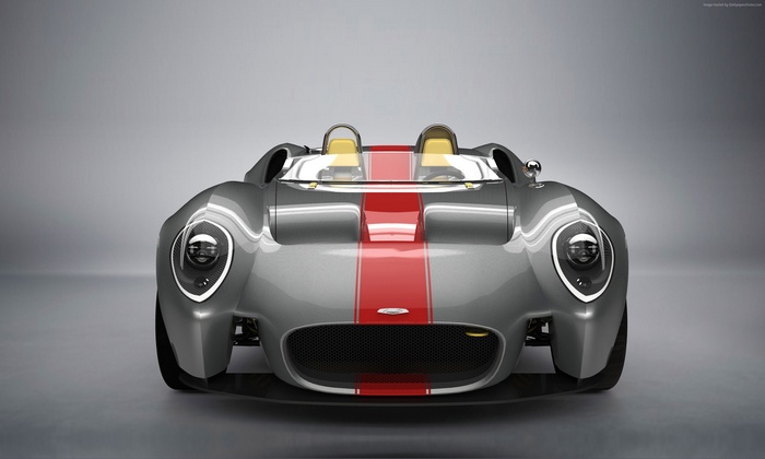 Silver Jannarelly Design 1 sports car with red stripe
