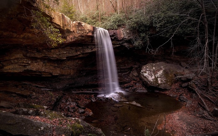 Waterfall cascading over rocks in a forest