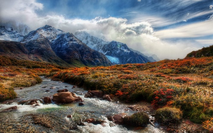 Autumn River Flowing Through Mountain Valley