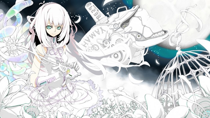 Megurine Luka from Vocaloid with a mechanical whale