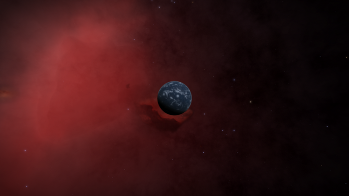 Planet in a Red Nebula with Stars
