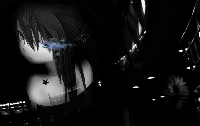 Black Rock Shooter anime character with blue eyes and star tattoo