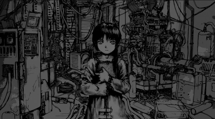 Lain Iwakura in Monochrome Lab Setting