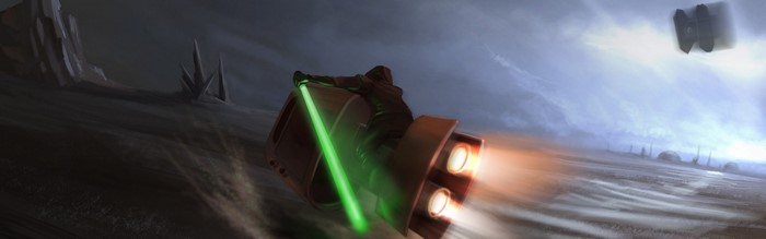 Jedi on Speeder Bike with Lightsaber and TIE Fighter