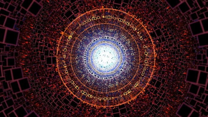 Abstract fractal tunnel with concentric circles and squares