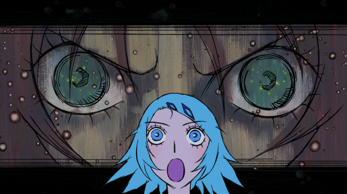 Anime illustration of a girl with blue hair and large eyes