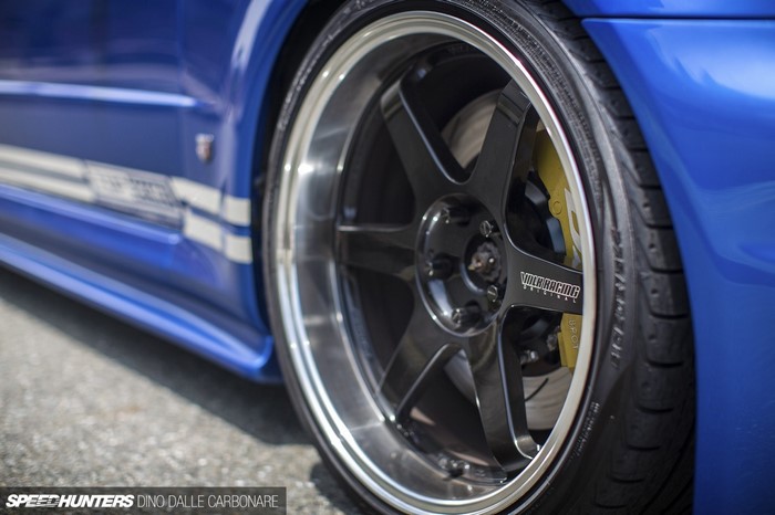 Blue Nissan Skyline R34 with Volk Racing Wheels