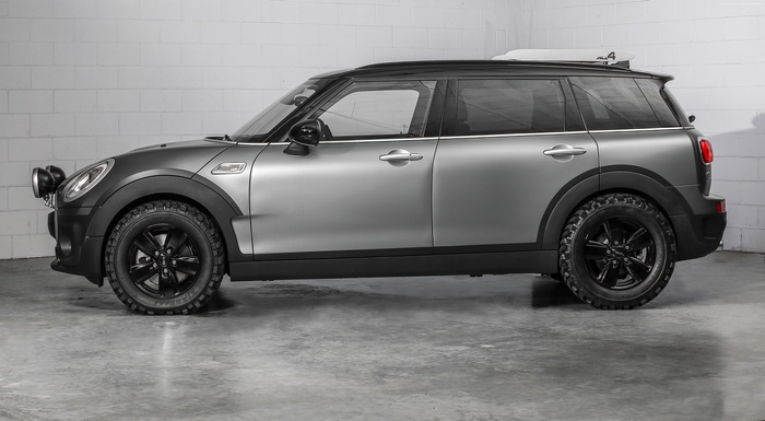 Grey Mini Clubman All4 Scrambler with rally lights