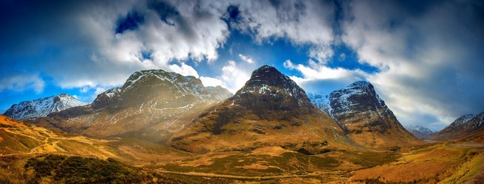 Sunlight on Mountains in Glen Coe Valley