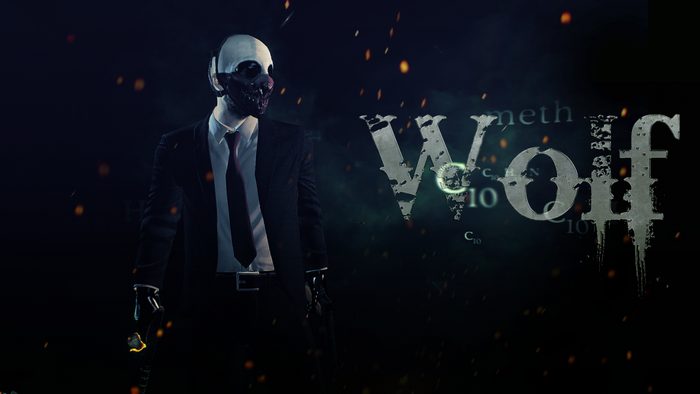 Wolf from Payday 2 with chemical formulas