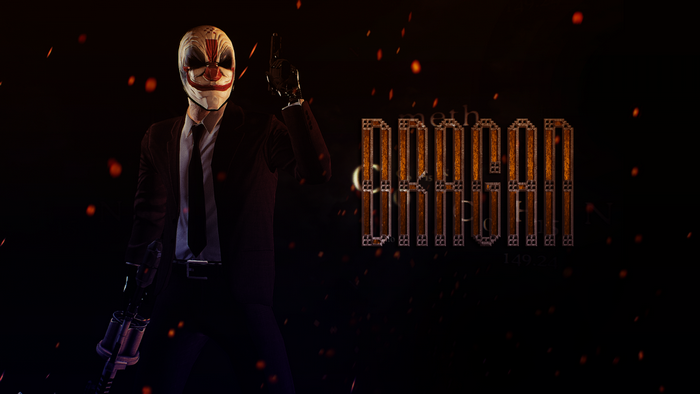 Payday 2 character with mask and guns