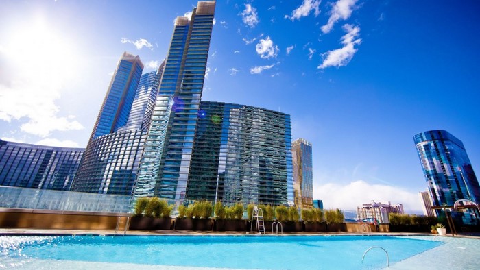 Skyscrapers and swimming pool in Las Vegas