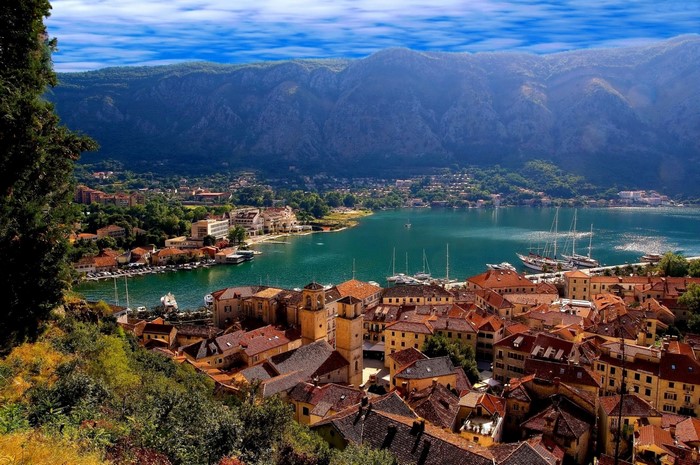 Kotor Bay, Montenegro: Aerial View of Coastal Town and Mountains