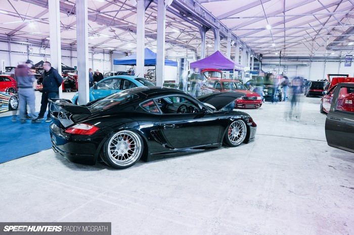 Black Porsche Cayman S at Speedhunters event