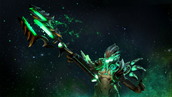 Alchemist from Dota 2 in a dark, starry environment