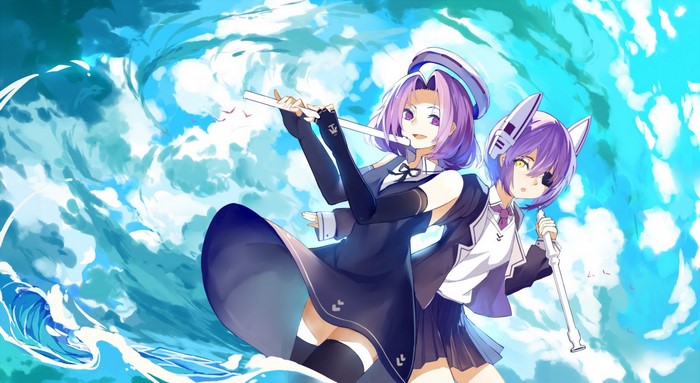 Tenryuu and Tatsuta from Kantai Collection playing flutes