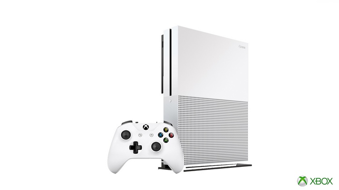 White Xbox One S console with controller