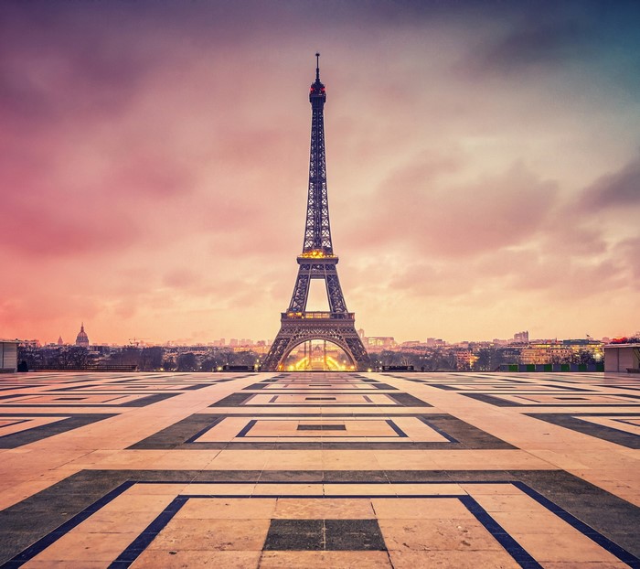 Eiffel Tower at sunset in Paris, France
