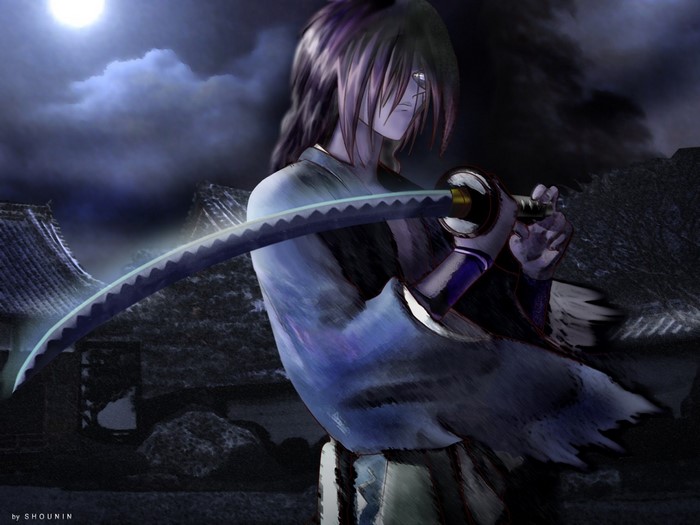 Himura Kenshin from Rurouni Kenshin with Katana at Night