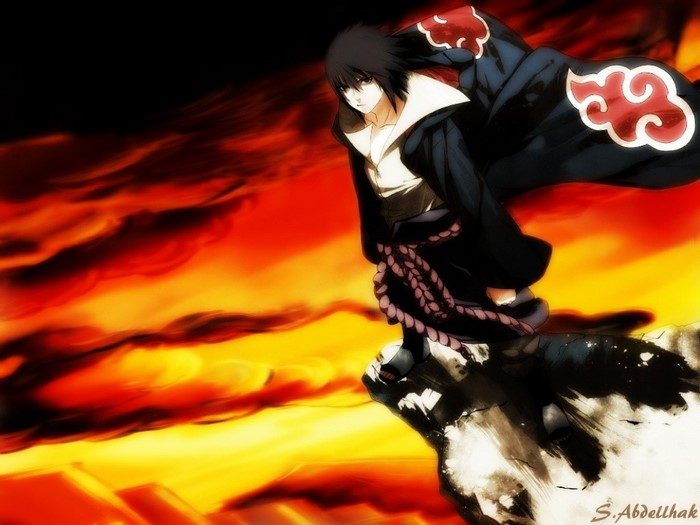 Sasuke Uchiha from Naruto Shippuden in Akatsuki cloak