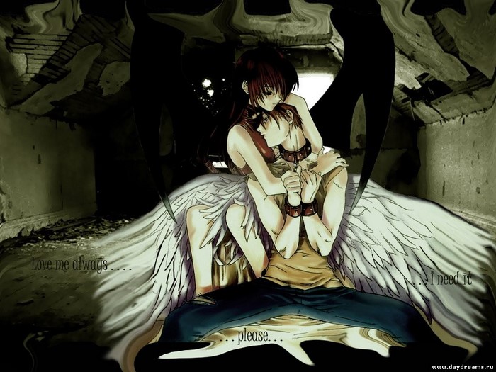Anime illustration of an angel and a demon