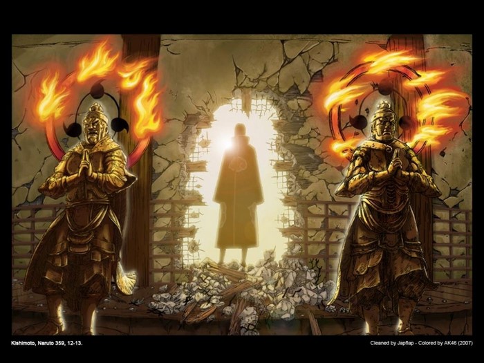 Uchiha Itachi and Guardian Statues in Naruto