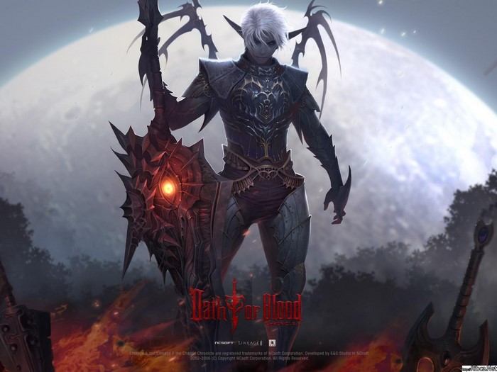 Dark Blood character with large sword and moon background