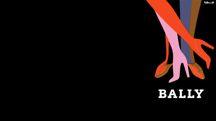 Bally logo with stylized legs and shoes by Villemot