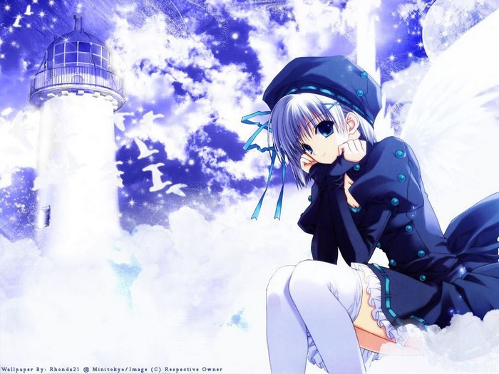Anime girl with wings and lighthouse