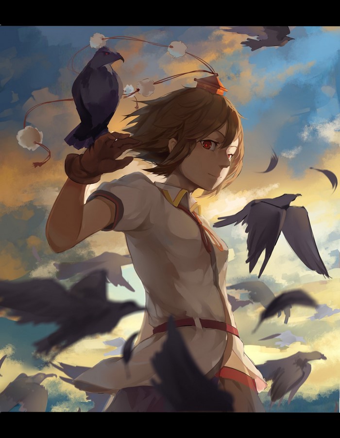 Shameimaru Aya from Touhou with crows